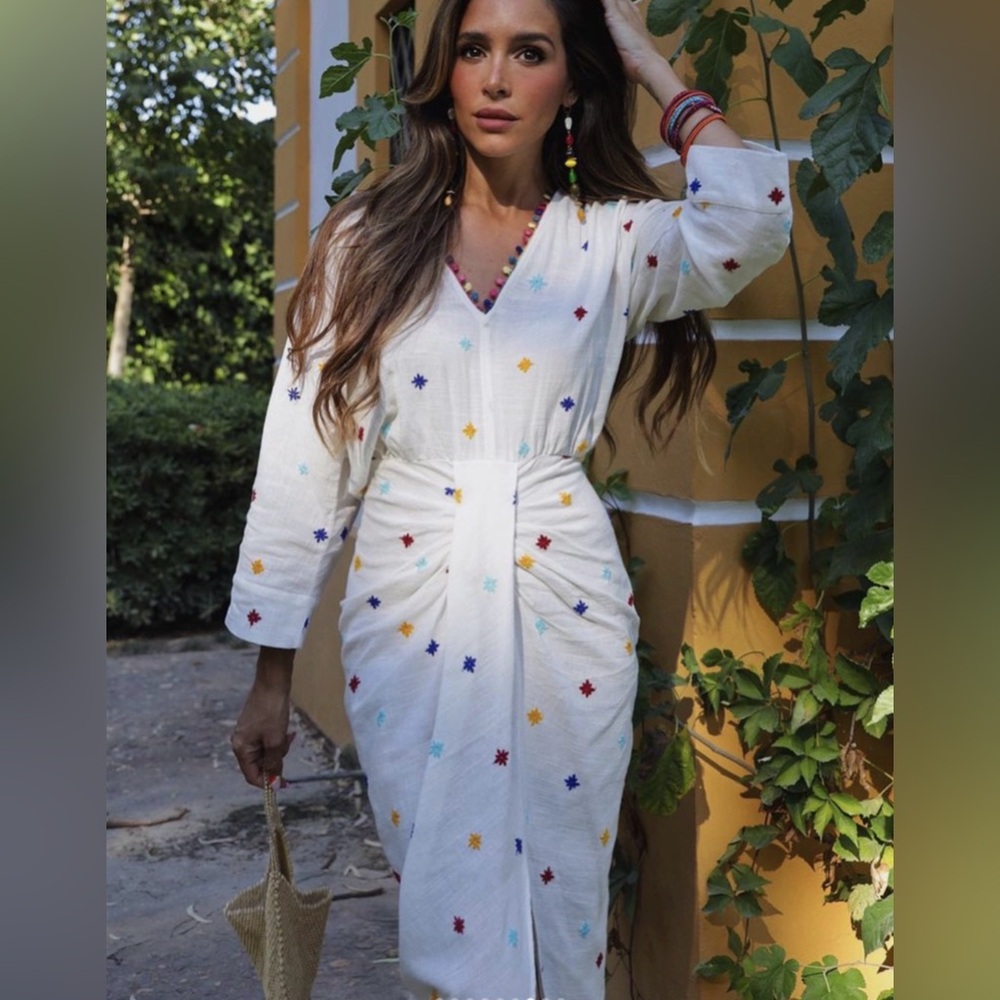 Zara Sahani Embroidered Cotton Midi Dress NWT